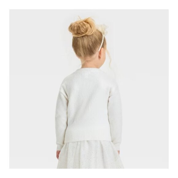 NEW Toddler Girls' Deer Pullover Sweater - Cat & Jack™ Cream 2T - Picture 4 of 5
